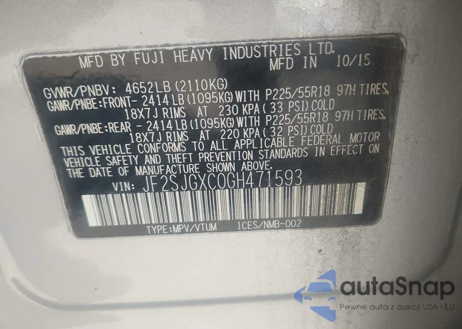 JF2SJGXC0GH471593: 43150459