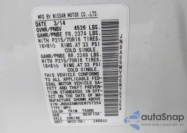 JN8AS5MV0EW707254: 43150485