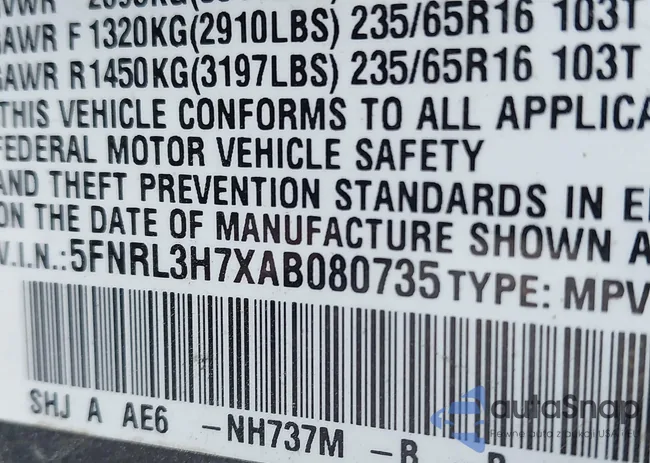 5FNRL3H7XAB080735: 43149665