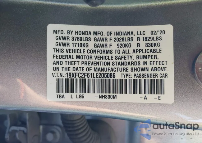 19XFC2F61LE205086: 43149695