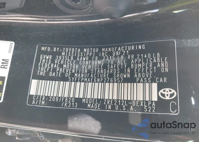 5YFEPMAE6NP276957: 43149706