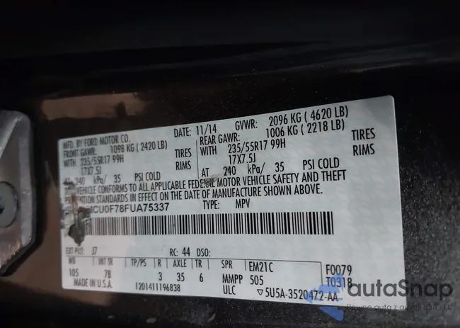 1FMCU0F78FUA75337: 43151095