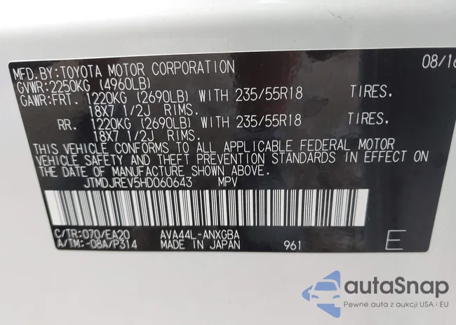 JTMDJREV5HD060643: 43151109