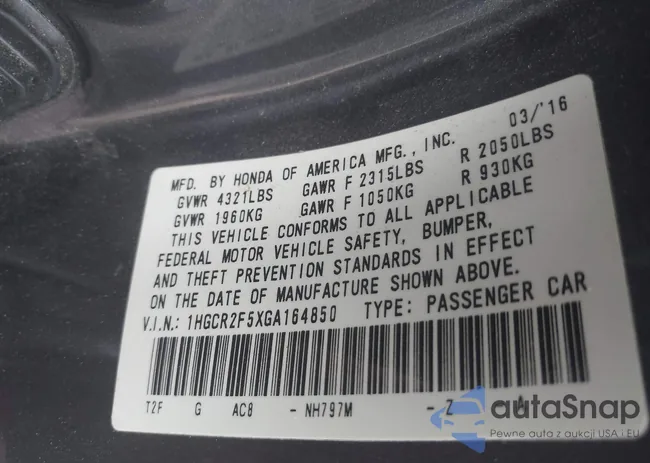 1HGCR2F5XGA164850: 43151260