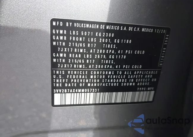 3VV2B7AX4MM057331: 43151430