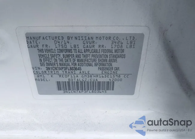 3N1CN7AP3FL803645: 43151520