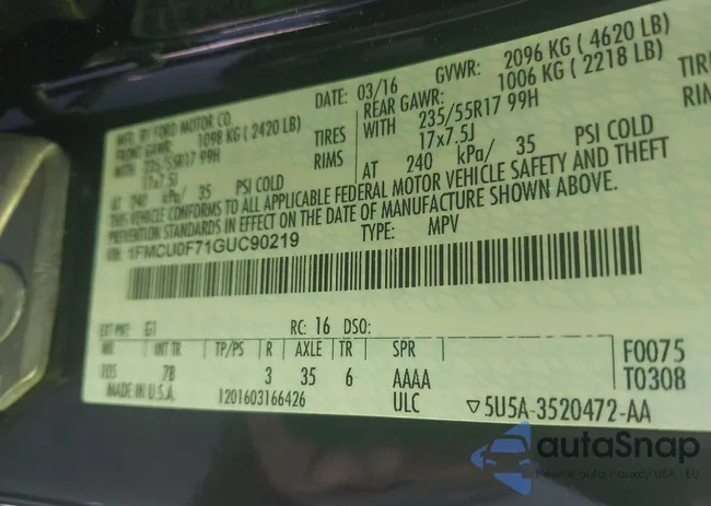 1FMCU0F71GUC90219: 43150828