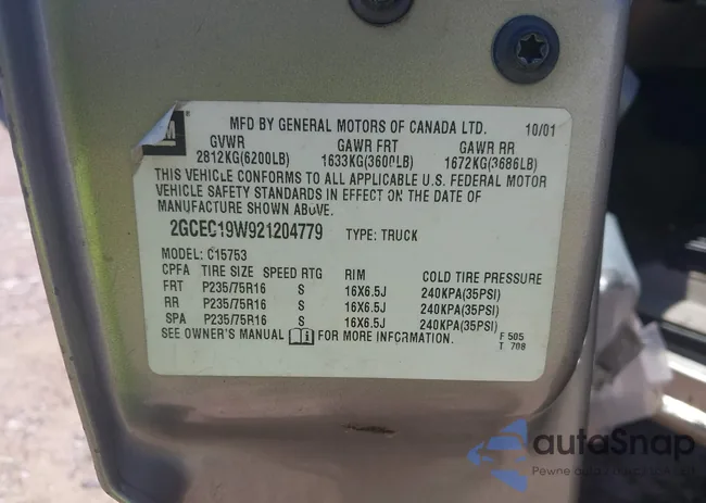 2GCEC19W921204779: 43150907