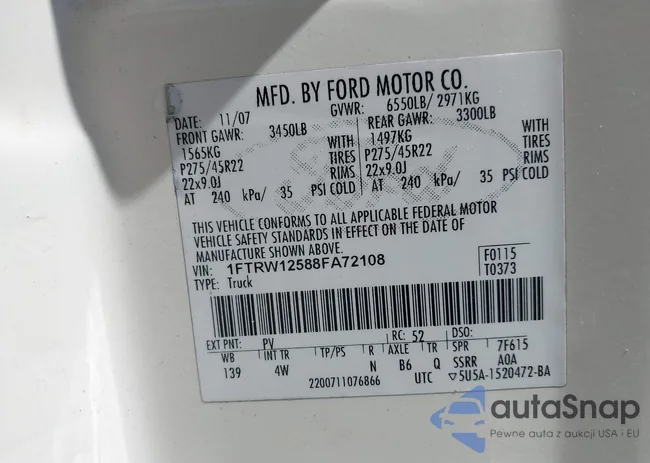 1FTRW12588FA72108: 43150972