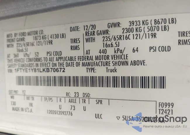 1FTYE1Y81LKB70672: 43152060