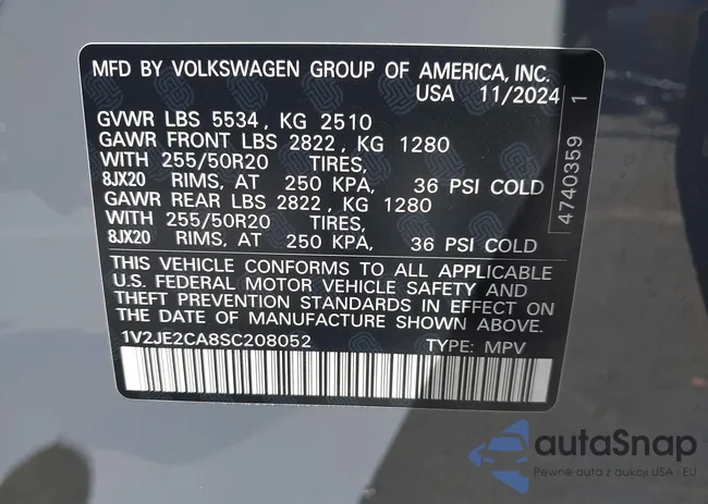 1V2JE2CA8SC208052: 43152124