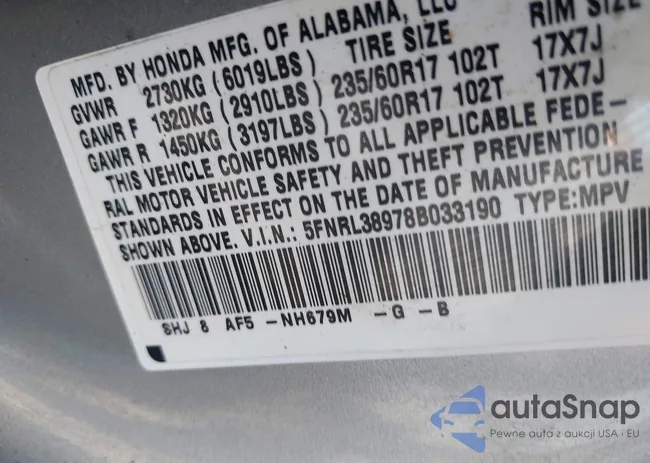 5FNRL38978B033190: 43152158