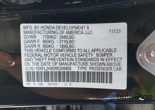 19XFL2H85RE009868: 43152197