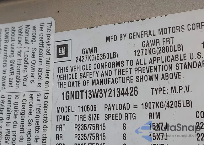 1GNDT13W3Y2134426: 43152273