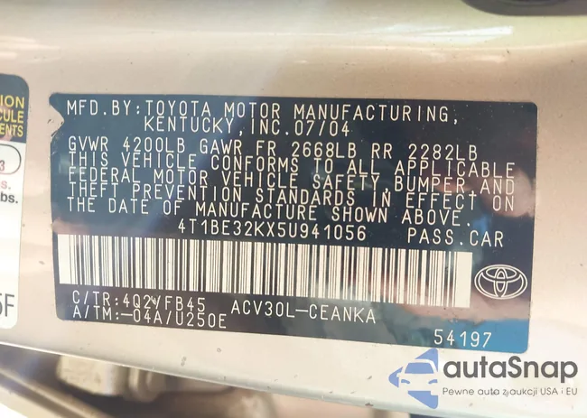 4T1BE32KX5U941056: 43152408