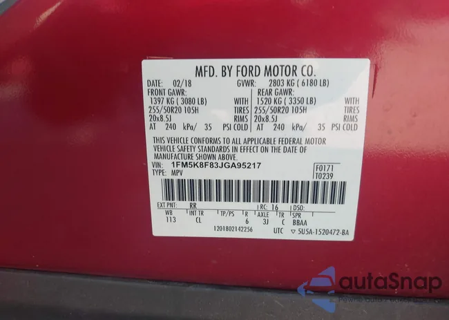 1FM5K8F83JGA95217: 43152457