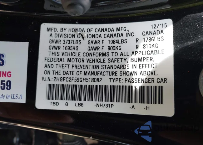 2HGFC2F59GH518082: 43152511