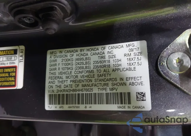 2HKRW2H86HH676625: 43152613