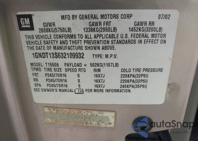 1GNDT13S632109932: 43151737