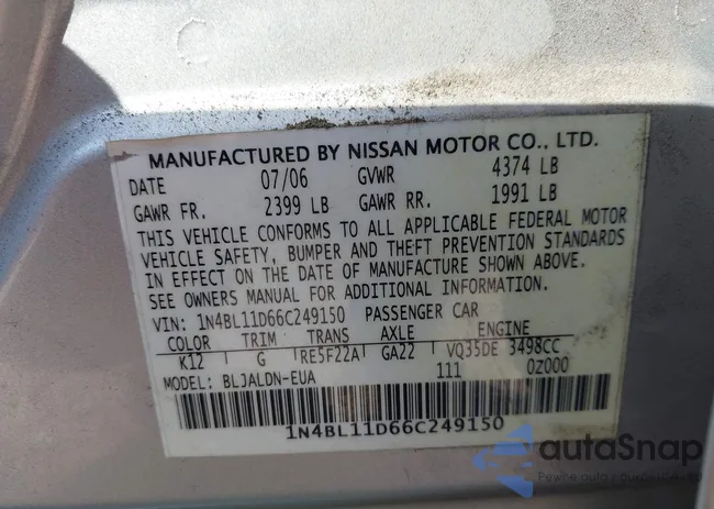 1N4BL11D66C249150: 43151838