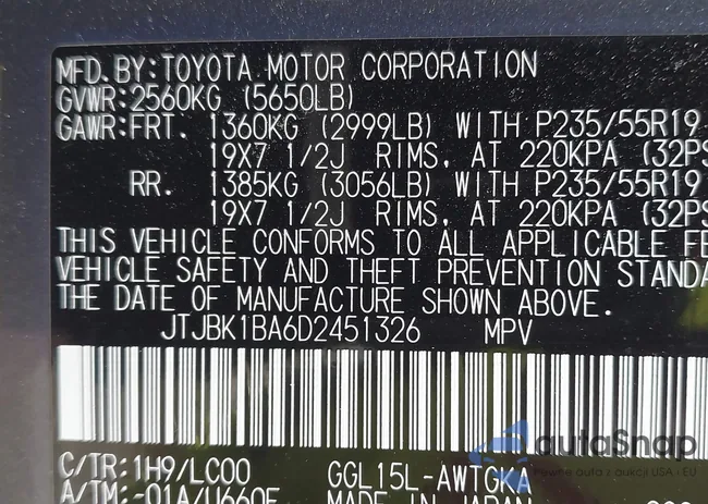 JTJBK1BA6D2451326: 43151950