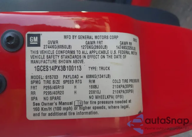 1GCES14PX3B100113: 43153128