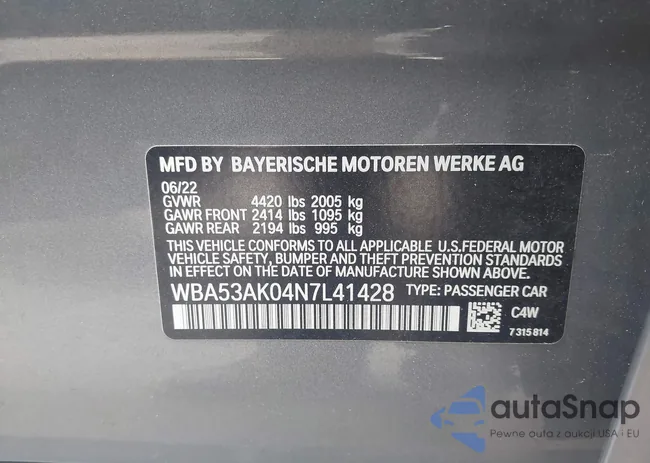 WBA53AK04N7L41428: 43153131