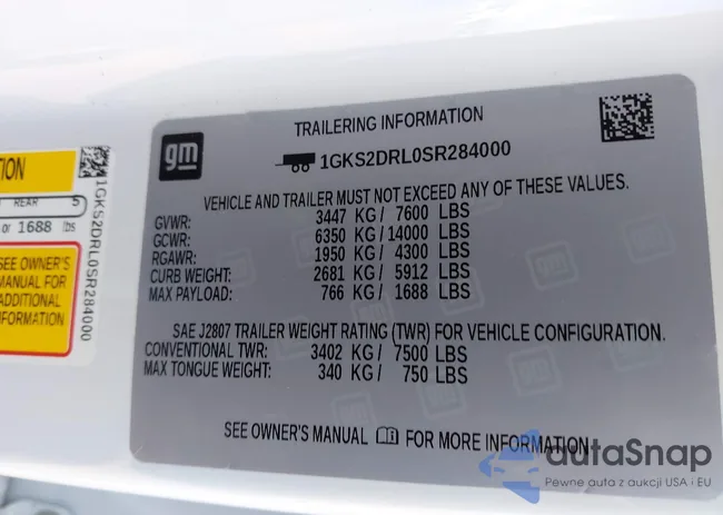 1GKS2DRL0SR284000: 43153157