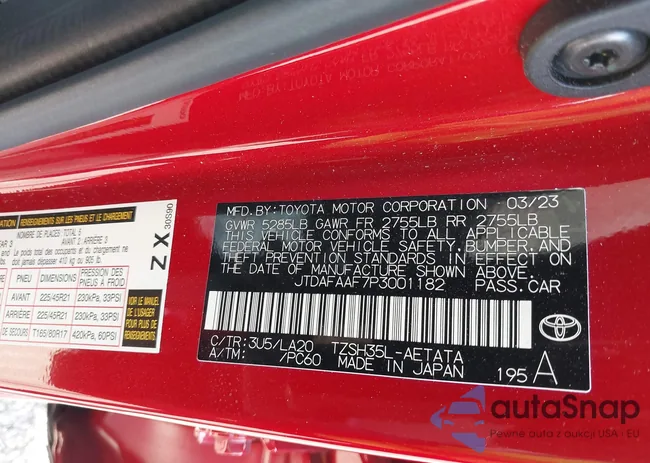 JTDAFAAF7P3001182: 43153379