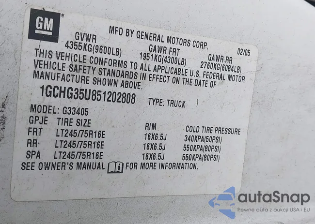 1GCHG35U851202808: 43153409