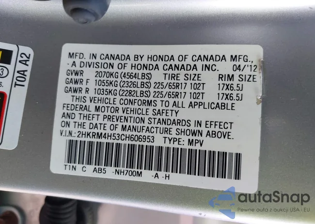 2HKRM4H53CH606953: 43153430