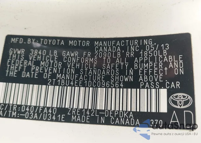 2T1BU4EE1DC096564: 43152652