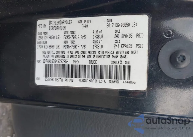 1D7HA18D84S737850: 43152900