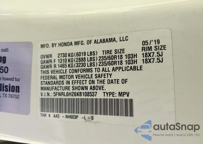 5FNRL6H26KB108537: 43154142