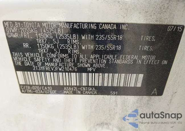 2T3YFREV3FW210476: 43154547