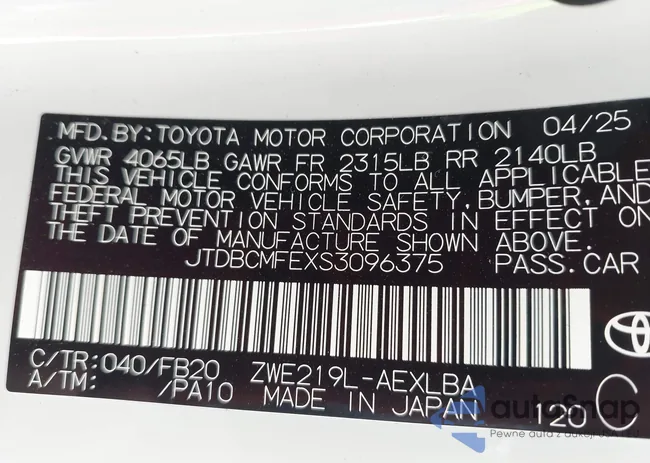 JTDBCMFEXS3096375: 43153674