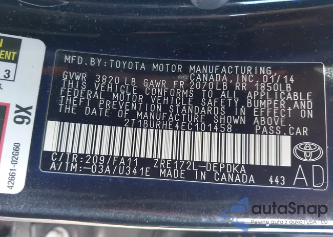 2T1BURHE4EC101458: 43153815