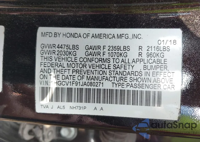 1HGCV1F91JA080271: 43155091