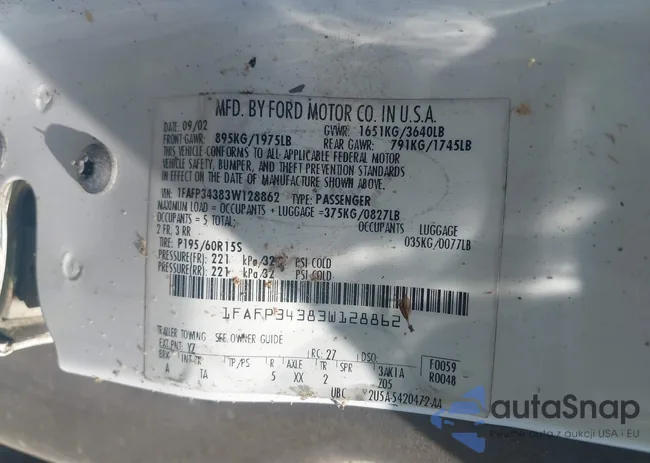 1FAFP34383W128862: 43155231