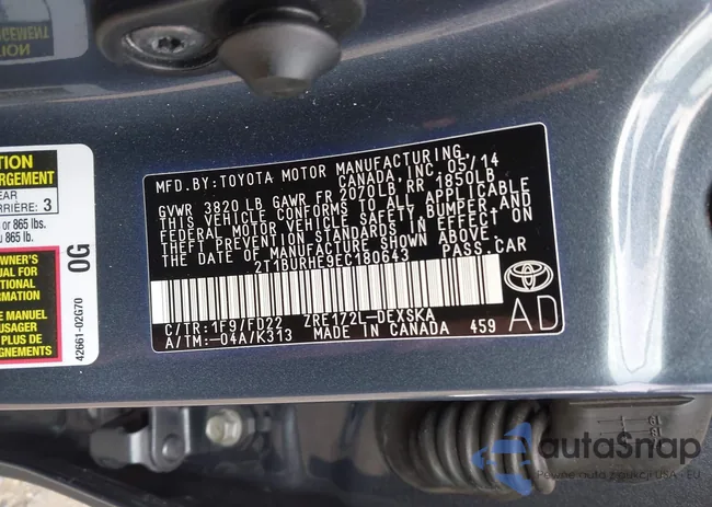 2T1BURHE9EC180643: 43155366