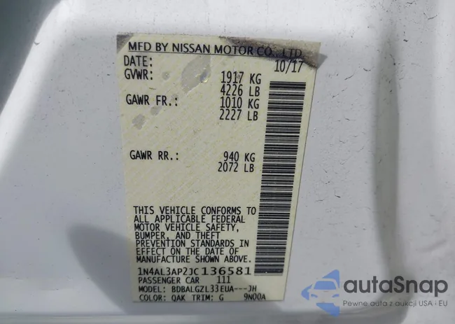 1N4AL3AP2JC136581: 43154987