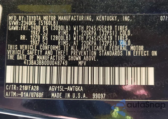 4T3BA3BB0DU048749: 43156369