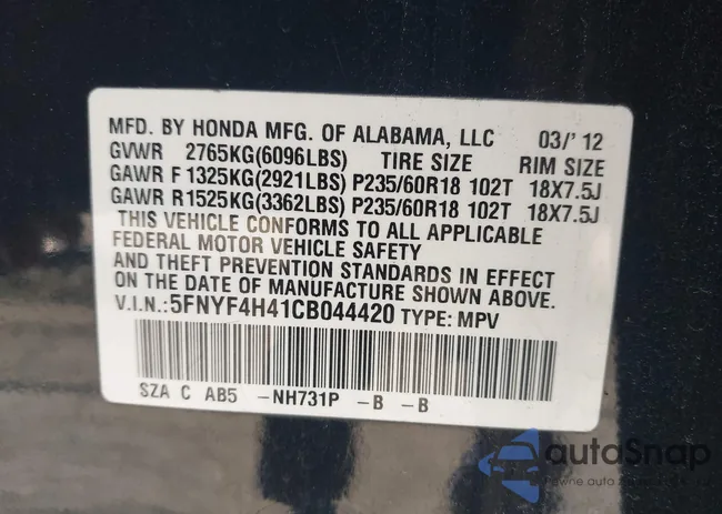 5FNYF4H41CB044420: 43156392