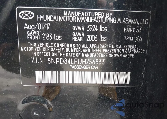 5NPD84LF1JH256833: 43156419