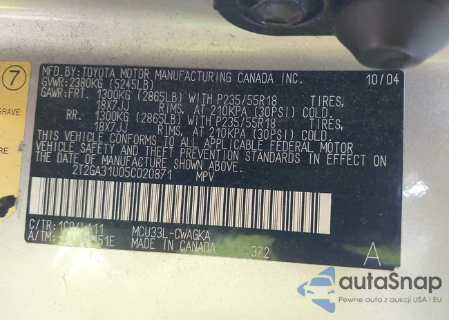 2T2GA31U05C020871: 43156523