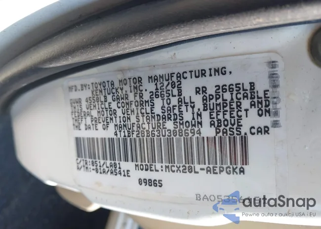 4T1BF28B63U308694: 43156543