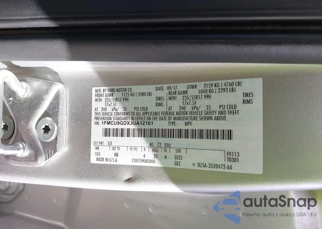 1FMCU9GDXJUA12161: 43155910