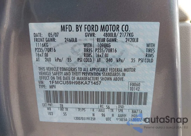 1FMCU59H98KA71457: 43155967