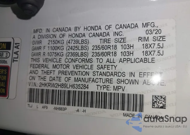 2HKRW2H89LH635284: 43157033