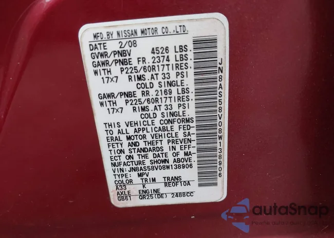 JN8AS58V08W138906: 43157083